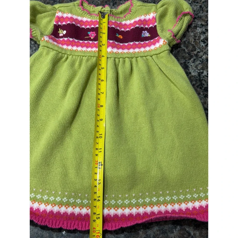 Gymboree Girls Lime Green Knit Floral Fair Isle Sweater Dress 12-18 Months